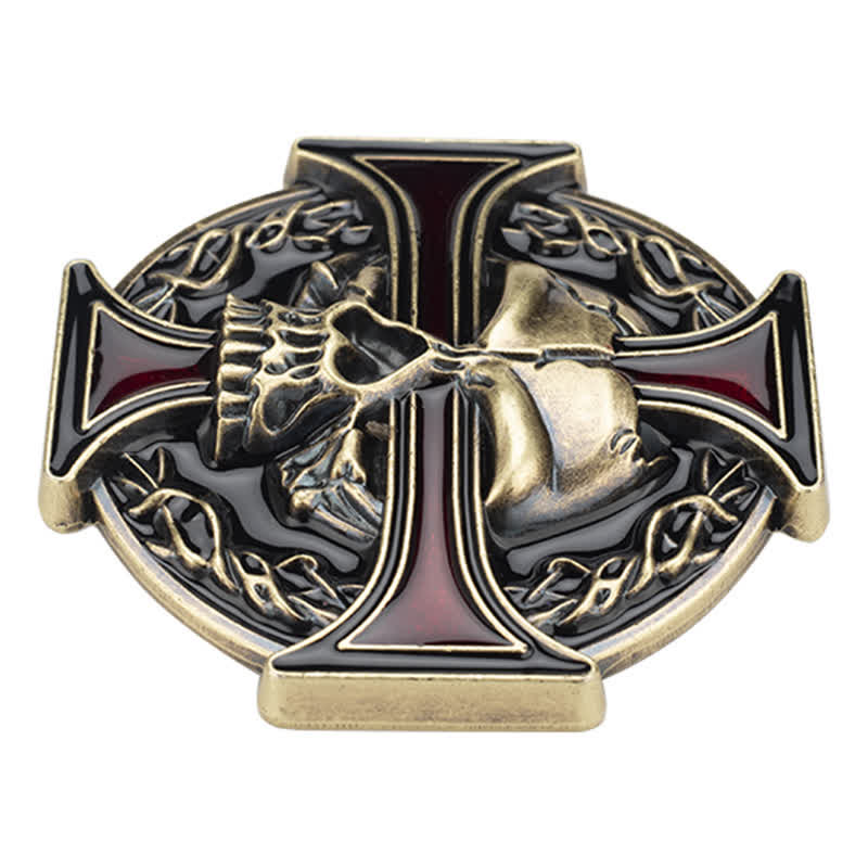 Men's Cross Skull Embossed Pattern Leather Belt - image 14