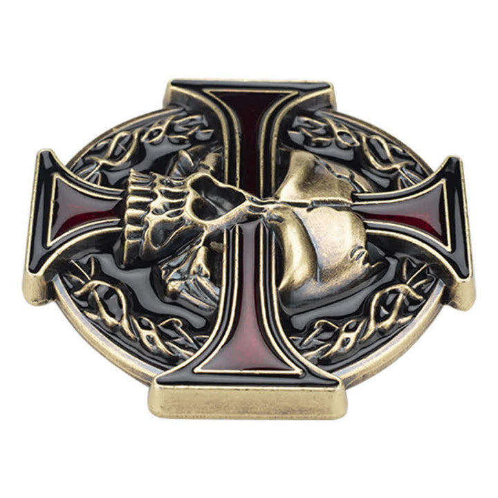 Men's Cross Skull Embossed Pattern Leather Belt - image 14