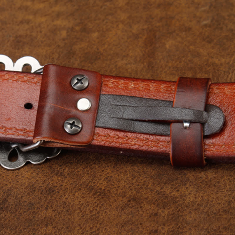 Unisex Agate Stone Turquoise Hollow Flower Leather Belt - image 5