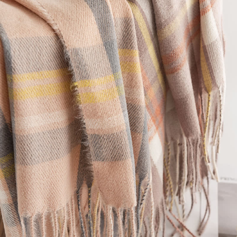 Women's Versatile British Checked Fringe Scarf - image 5