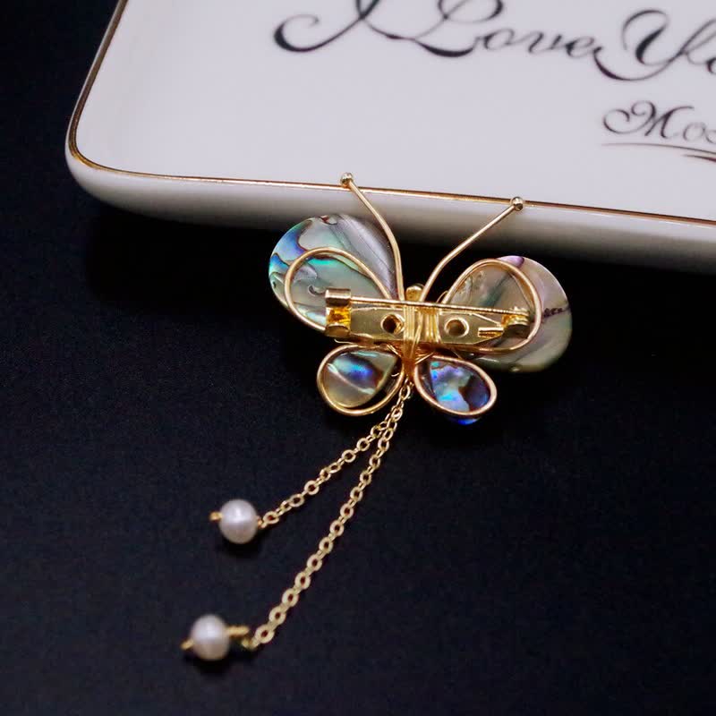 Women's Shell Butterfly Tassel Brooch - image 5