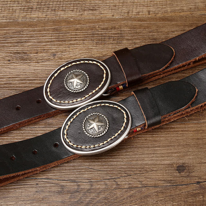 Men's Wild-West Pentacle Thicken Leather Belt - image 3
