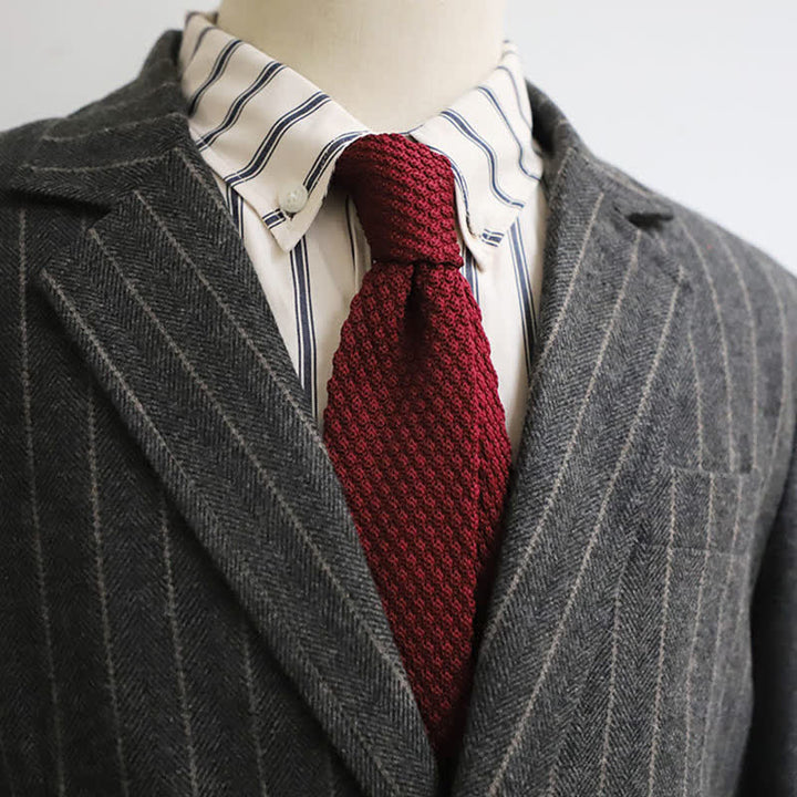 Men's Solid Color Knitted Narrow Slim Necktie - Burgundy - image 0