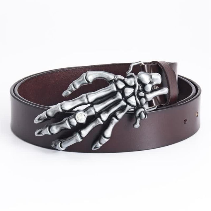 Men's Rock Punk Skeleton Hand Leather Belt - Brown - 44 - image 0
