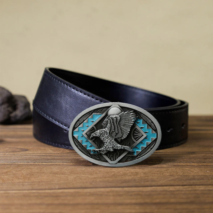 Men's DIY Enamel Landing Eagle Buckle Leather Belt - Eagle - Black PU Belt (40) - image 3