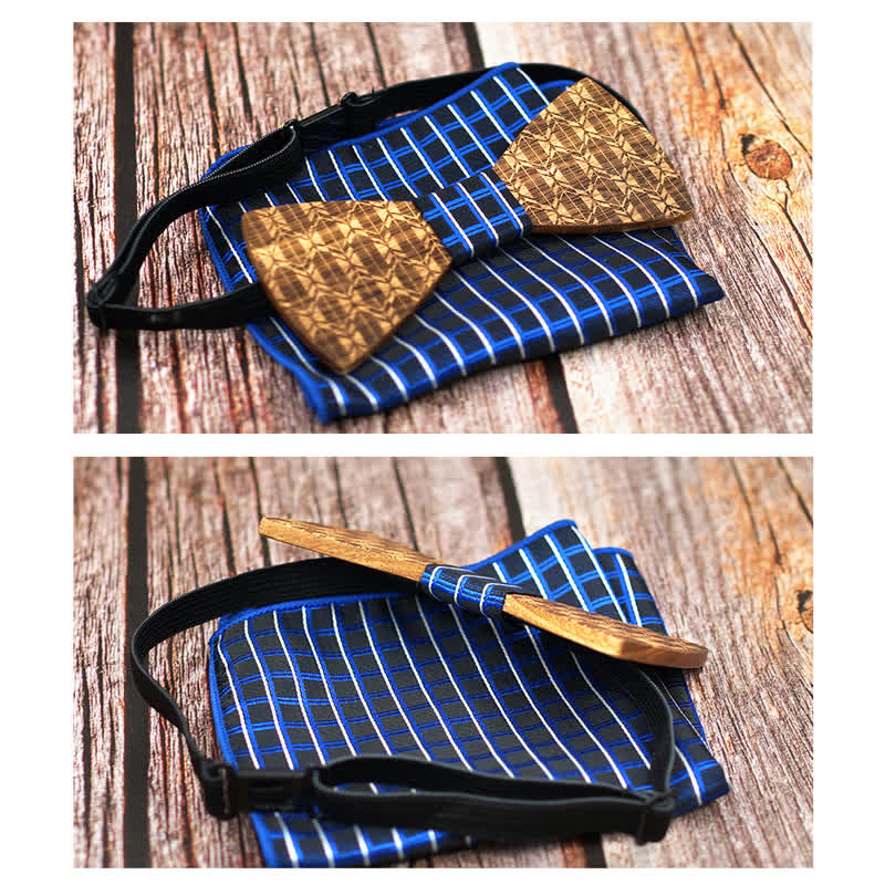3Pcs Men's Carving Crown Wooden Bow Tie Set - image 4
