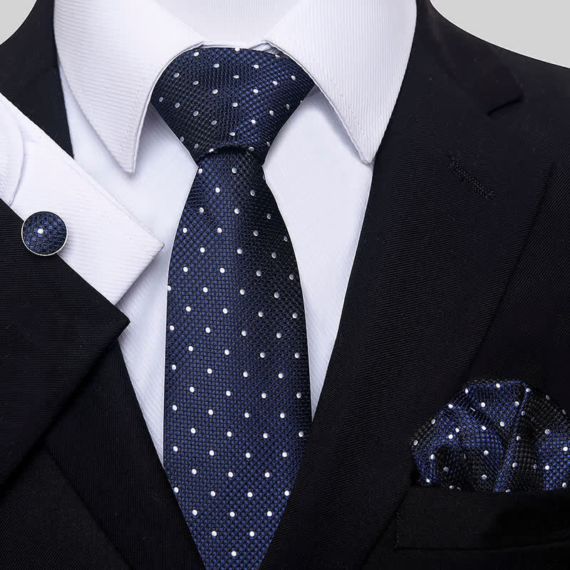 3Pcs Men's Minimalistic Dots Necktie Set - Navy - image 1