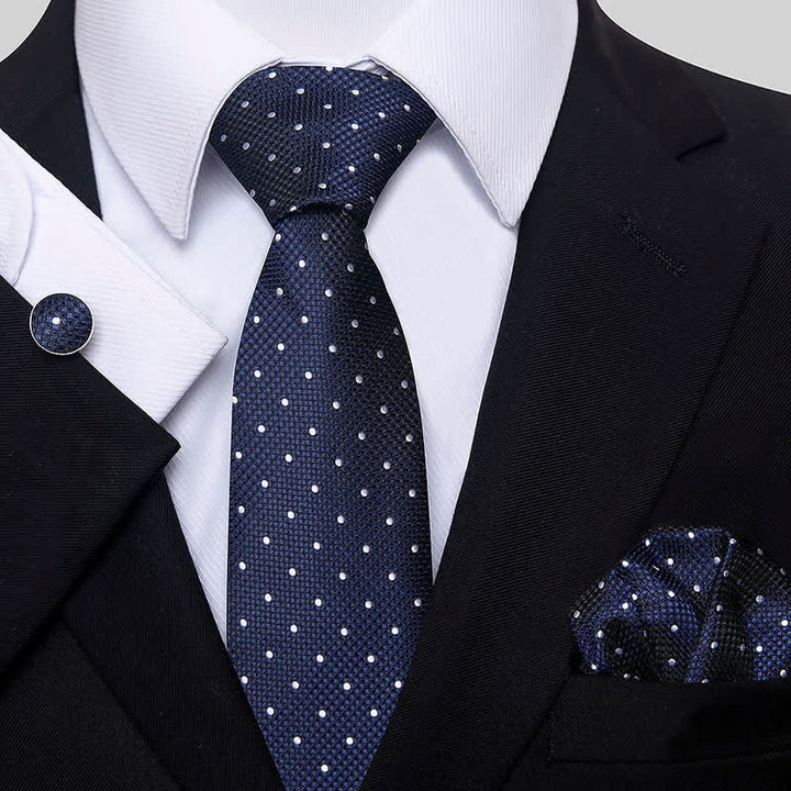 3Pcs Men's Minimalistic Dots Necktie Set - Navy - image 1