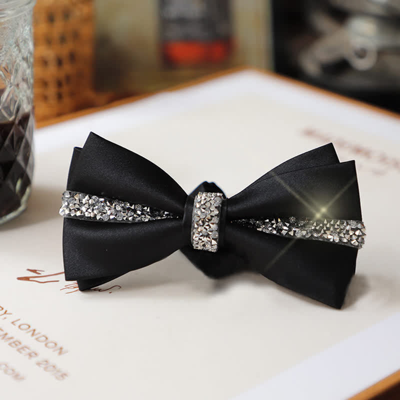 Men's Shining Rhinestone Satin Bow Tie Pocket Square Set - Black - Bow Tie - image 2