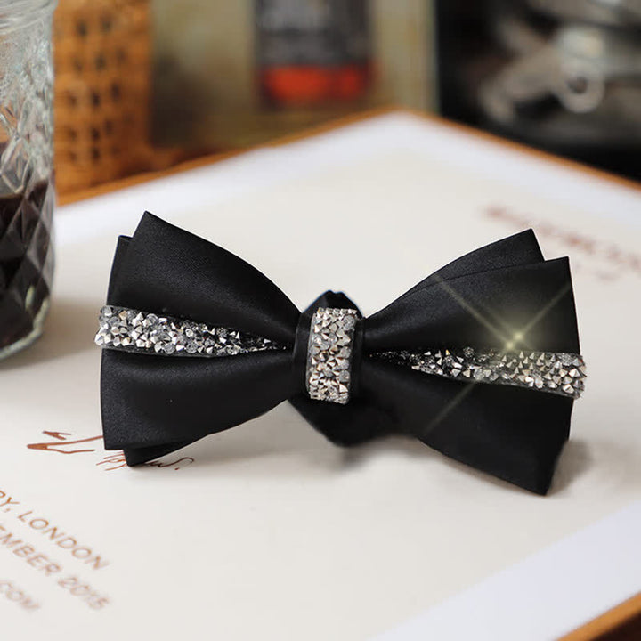 Men's Shining Rhinestone Satin Bow Tie Pocket Square Set - Black - Bow Tie - image 2
