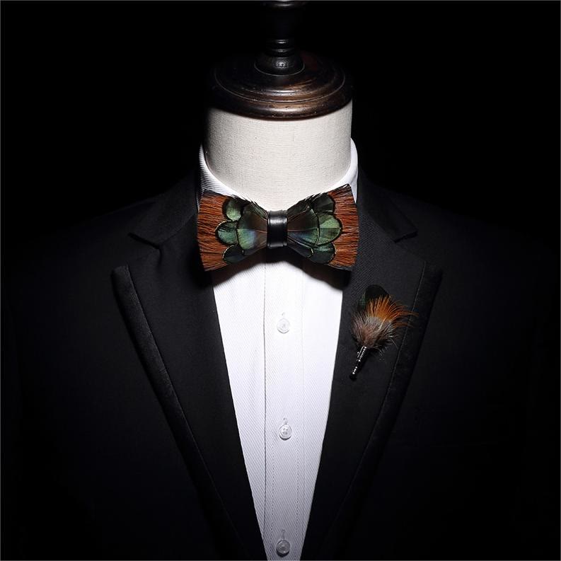 Kid's Lightgreen & Brown Feather Bow Tie - image 3