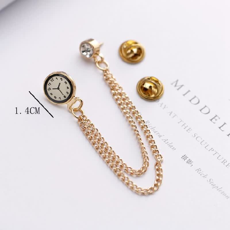 Men's Vintage Badge Clock Chain Brooch - image 2