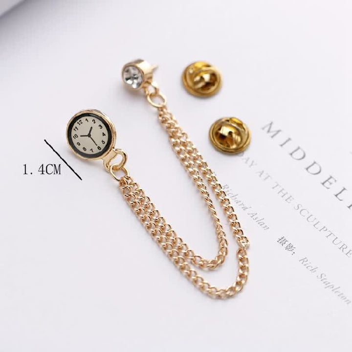 Men's Vintage Badge Clock Chain Brooch - image 2
