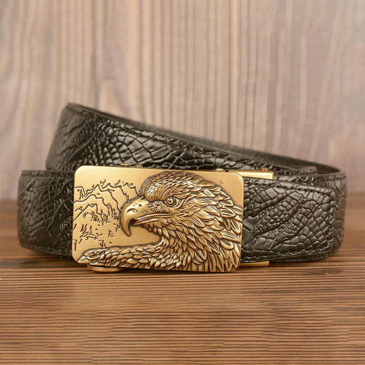 Men's Carved Eagle Crocodile Pattern Leather Belt - image 3