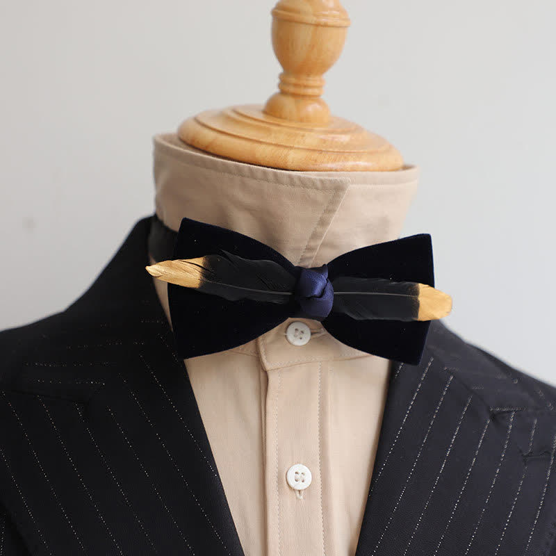 Men's Texture Velvet Feather Bow Tie - image 1