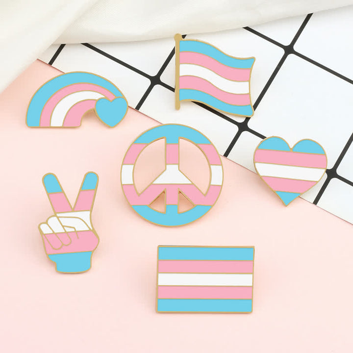 6Pcs Pride Day Pink & Blue Rainbow Flag Brooch - image 2