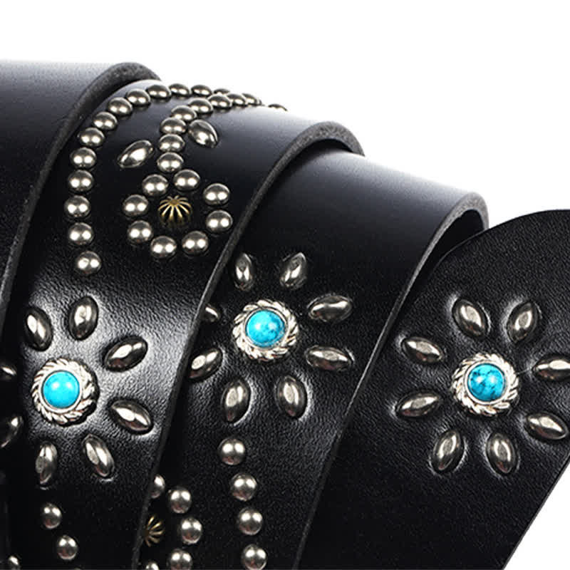 Men's Punk Rivet Longhorn Bull Turquoise Real Leather Belt - image 6