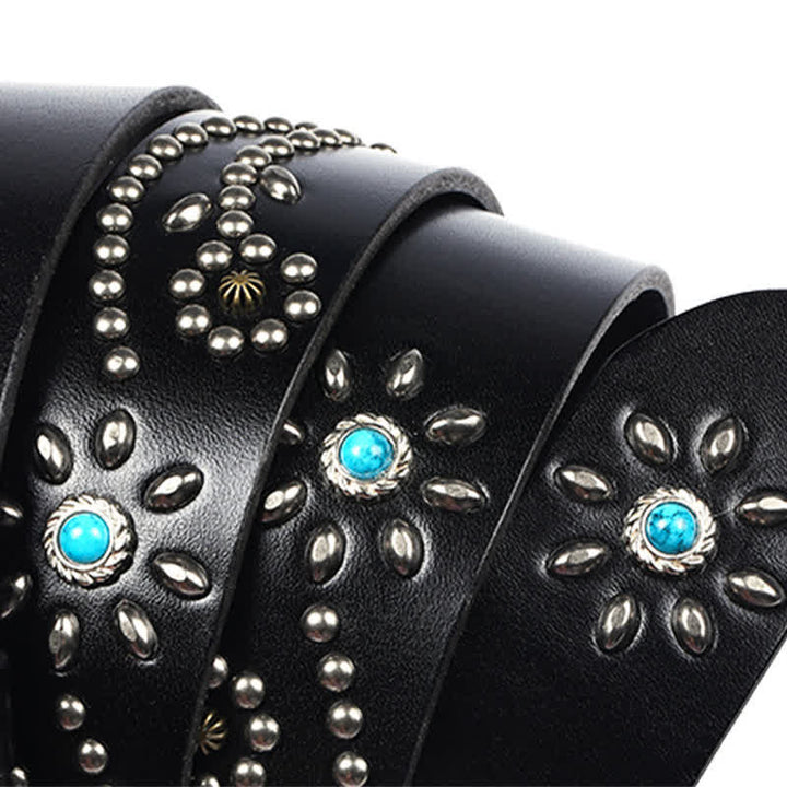Men's Punk Rivet Longhorn Bull Turquoise Real Leather Belt - image 6