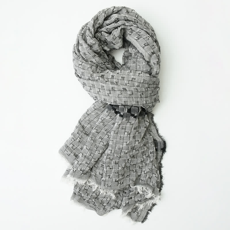 Men's Unique Crinkly Checkered Tassel Scarf - image 9