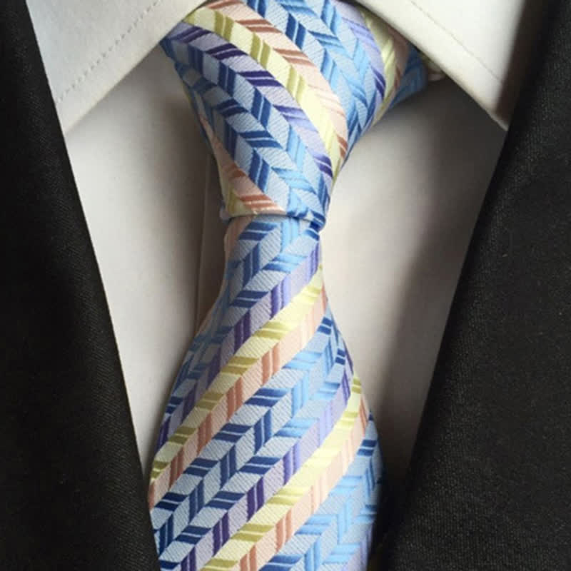 Men's Broken Fish Bone Striped Necktie - Blue & Yellow - image 0