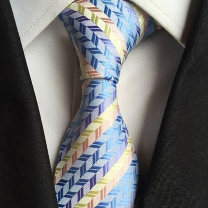 Men's Broken Fish Bone Striped Necktie - Blue & Yellow - image 0