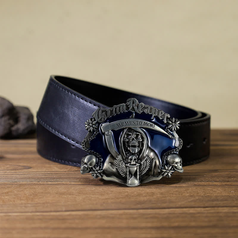 Men's DIY Death Sickle Skull Buckle Leather Belt - Skull - Black PU Belt (40) - image 3