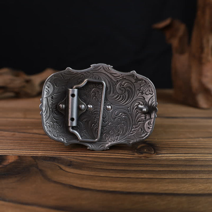 Men's DIY Silver Longhorn Bull Square Buckle Leather Belt - image 1