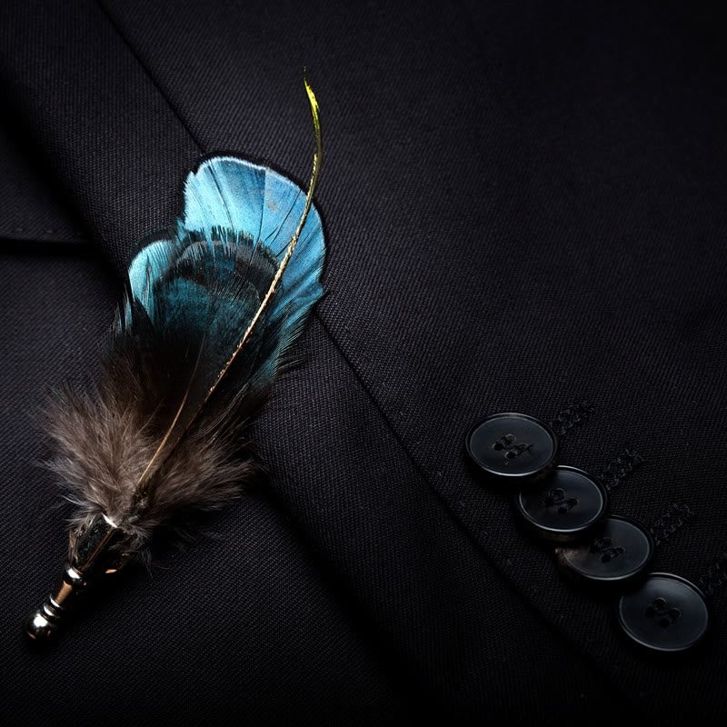 Kid's Turquoise & Black Feather Bow Tie with Lapel Pin - image 2