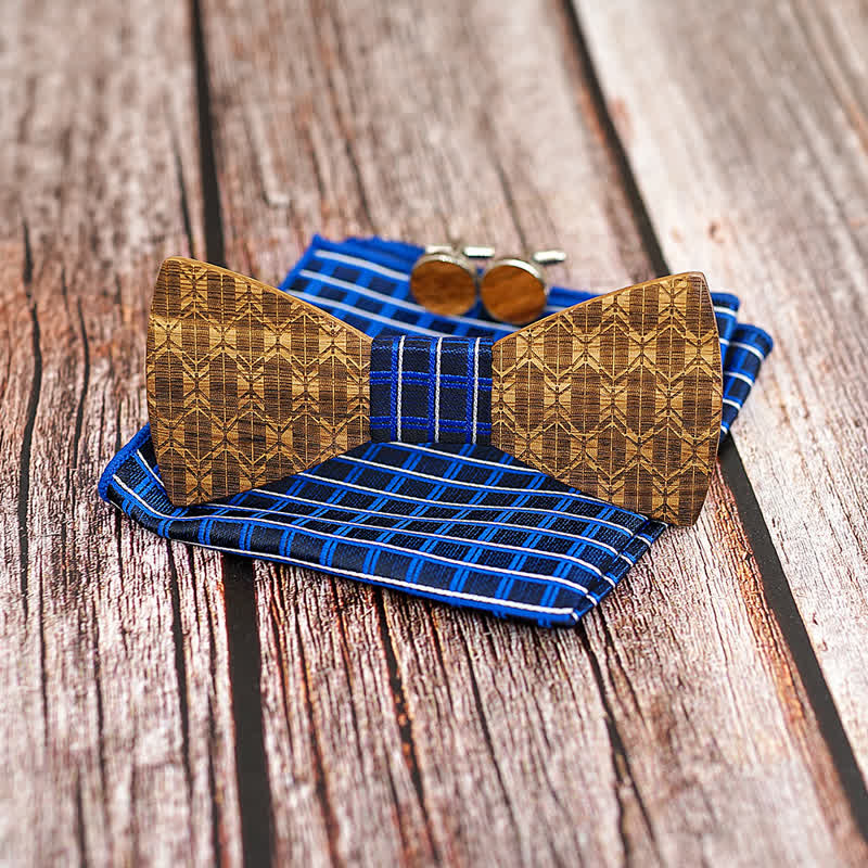 3Pcs Men's Carving Crown Wooden Bow Tie Set - image 2