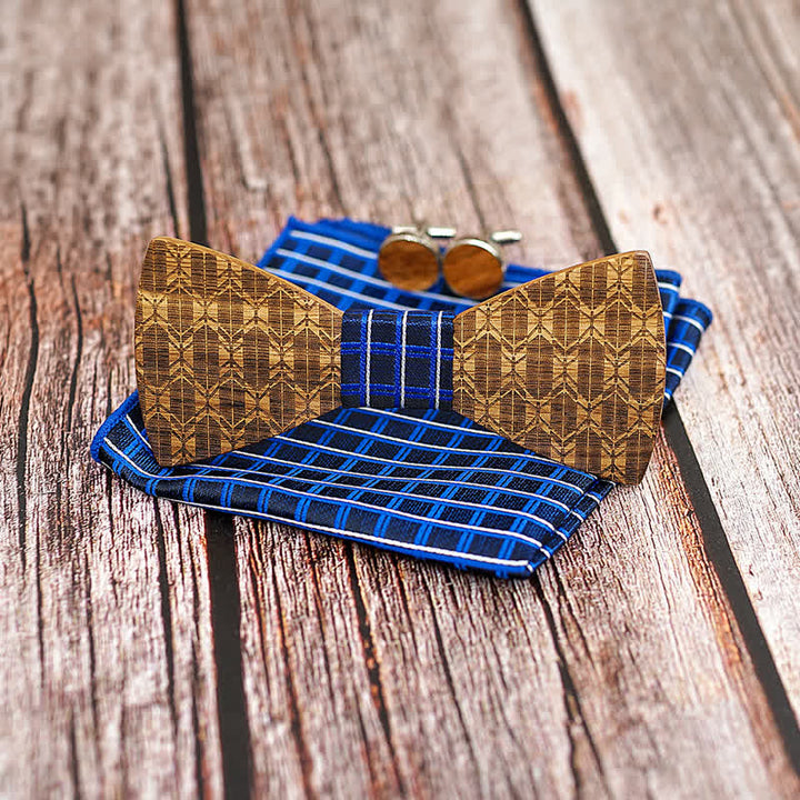 3Pcs Men's Carving Crown Wooden Bow Tie Set - image 2