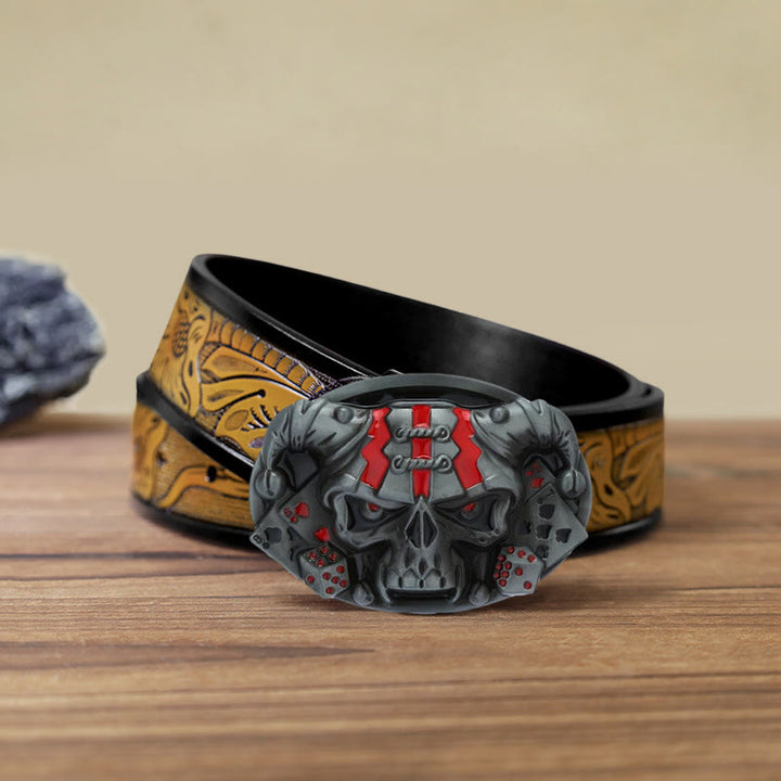 Men's DIY Skull Clown Joker Buckle Leather Belt - Antique Silver - SandyBrown Belt (40) - image 24