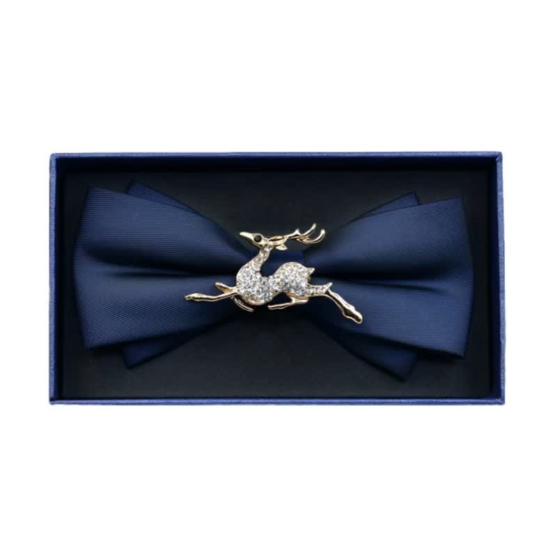 Men's Rhinestone Metal Matte Bow Tie - Deer - Navy - image 9