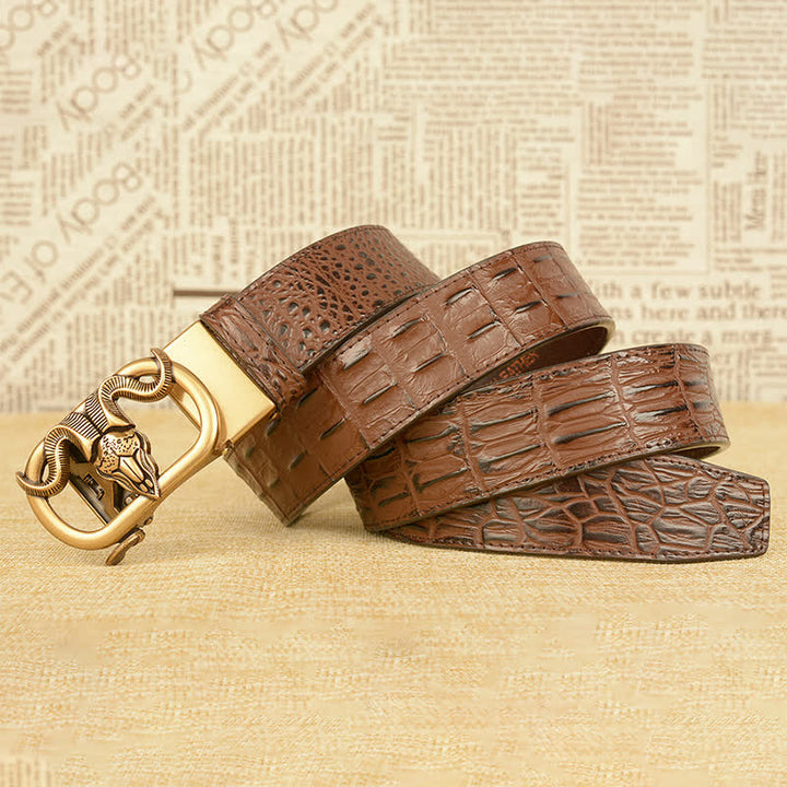 Men's Goat Head Crocodile Print Automatic Buckle Leather Belt - image 13