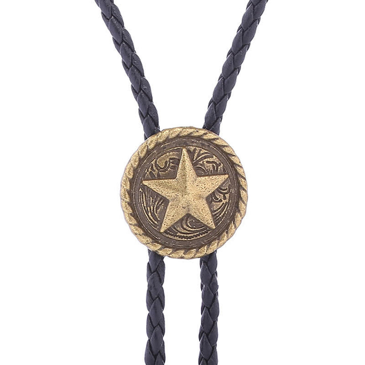 Five-Pointed Star Braided Leather Cord Bolo Tie - image 5