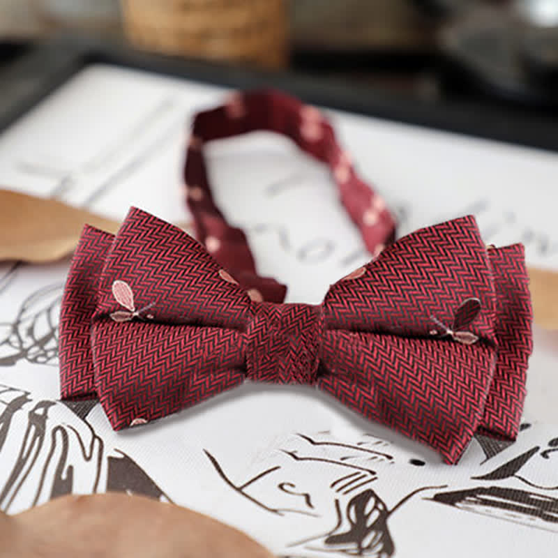 Men's Retro Floral Leaves Bow Tie - Red Leaves - image 6