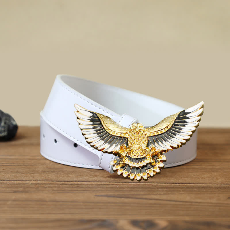 Men's DIY Golden Eagle Spread Wings Buckle Leather Belt - Eagle - White PU Belt (40) - image 6