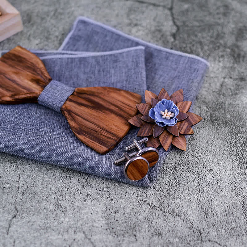 4Pcs Men's Formal Concave Wooden Bow Tie Set - image 5