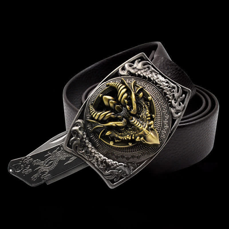 Men's Sharp-billed Dragon Leather Belt With Folding Knife - Dragon - 46 - image 0