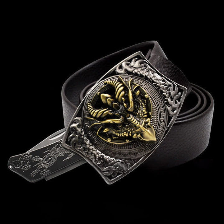 Men's Sharp-billed Dragon Leather Belt With Folding Knife - Dragon - 46 - image 0