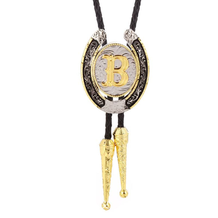 Modern Western Horseshoe Initial Letter A To Z Bolo Tie - Gold - B - image 6