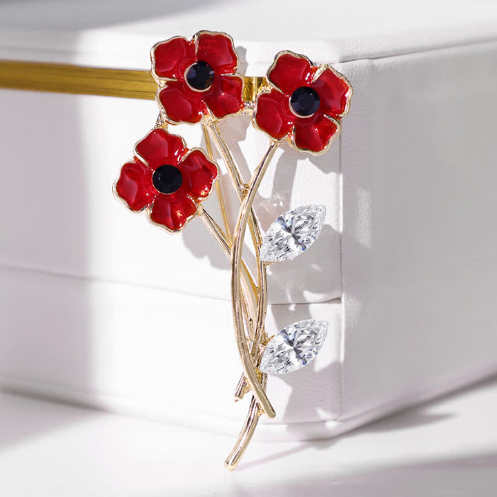 Unisex Red Poppy Bouquet Posy Stem Brooch - image 1