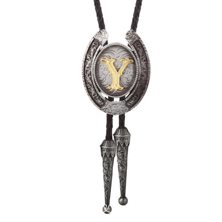 Modern Western Horseshoe Initial Letter A To Z Bolo Tie - Silver - Y - image 55