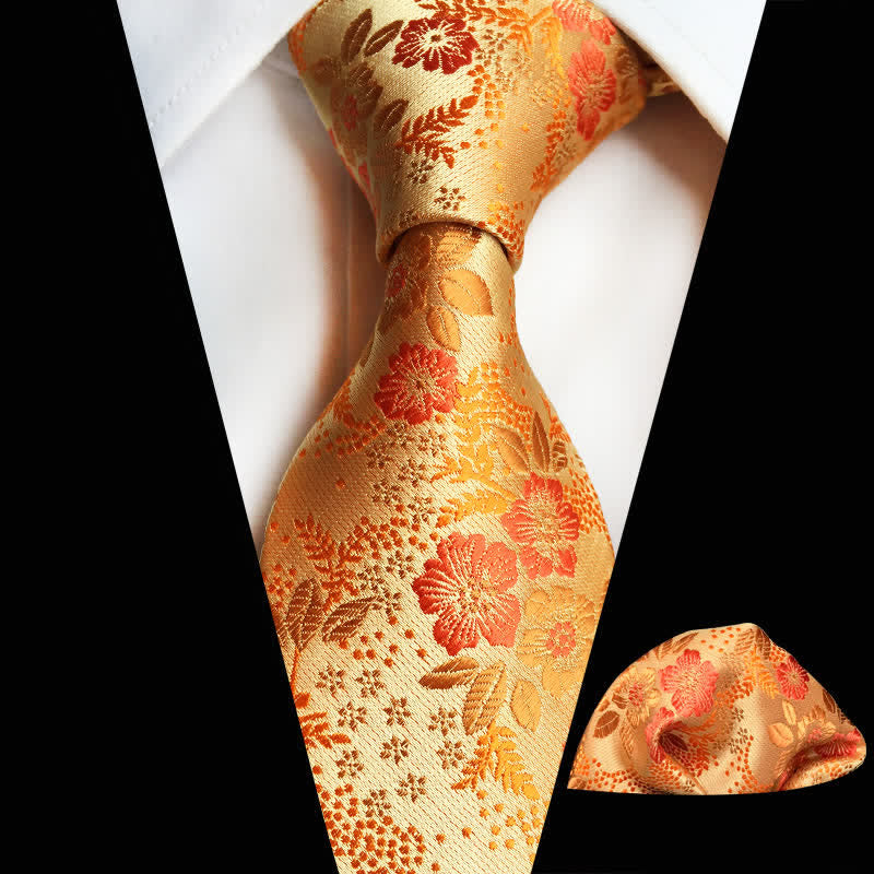 2Pcs Men's Plum Blossoms Floral Necktie Set - Orange - image 8