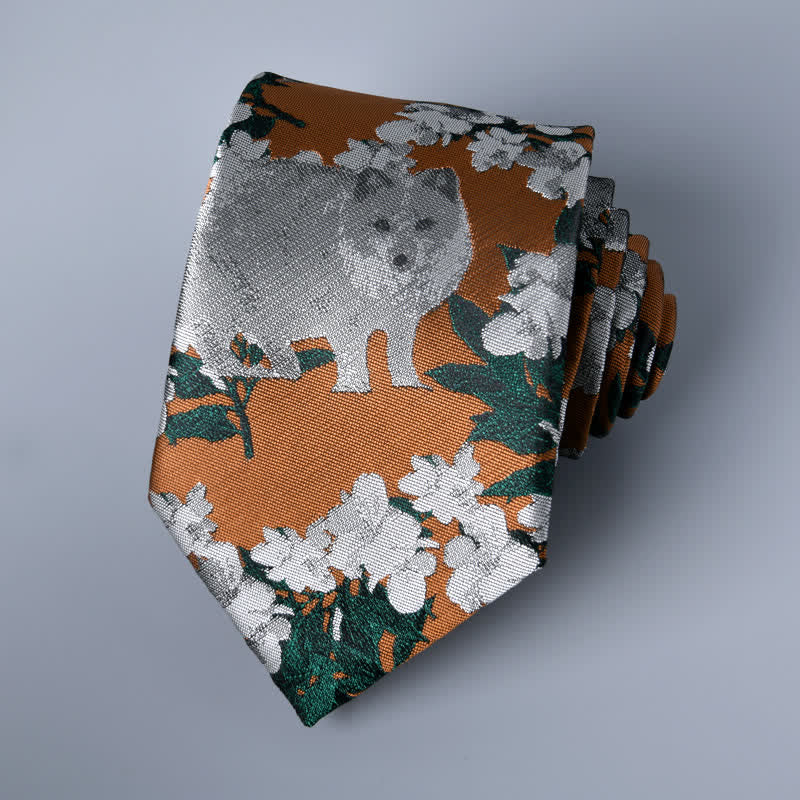 Tawny & Gray Men's Novel Wolf Botanical Necktie - image 3