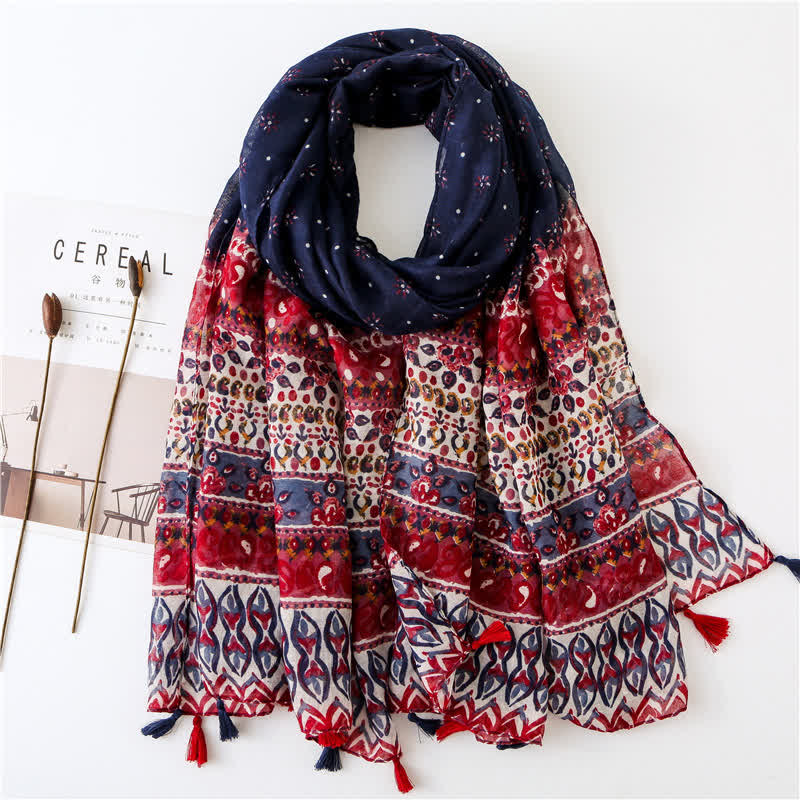 Women's Bohemian Print Floral Tassel Scarf - Style #7 - image 18