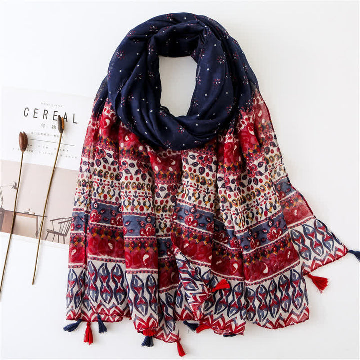 Women's Bohemian Print Floral Tassel Scarf - Style #7 - image 18