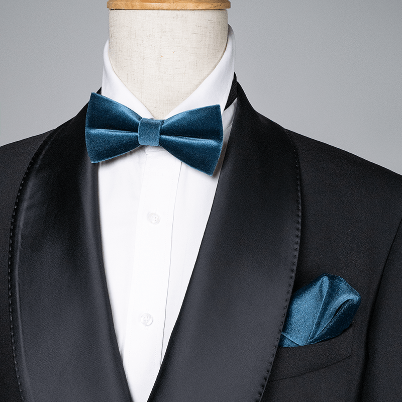 Men's Sax Blue Solid Color Velvet Bow Tie - image 0