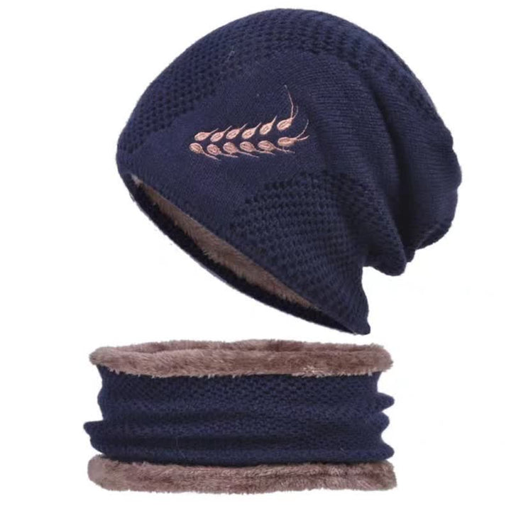 2Pcs Embroidered Wheat Beanie Hat Neck Warmer Set - Navy - Adjustable (22"-23 5/8") - image 11