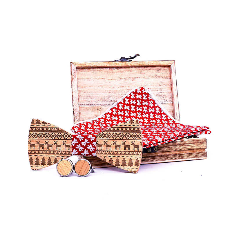 3Pcs Men's Christmas Theme Pattern Wooden Bow Tie Set - image 6