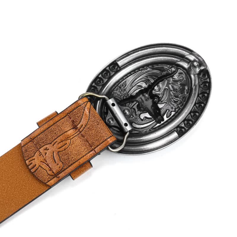 Men's Western Cowboy Turquoise Bull Leather Belt - image 5